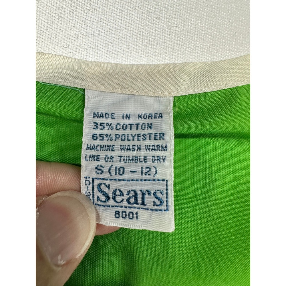 Vintage Sears Green Shift Dress White Trim Sleeveless Zip Mod Retro S 10-12 - Picture 3 of 8